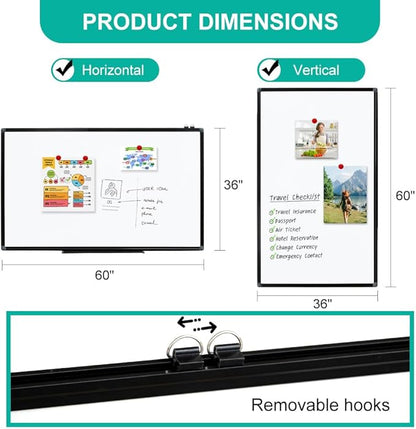 XIWODE Large Magnetic Dry Erase Board，Whiteboard for Wall, 36 x 60 inches, Whiteboard Marker Board Writing Board，Black Aluminum Frame, Durable, for Home School & Office