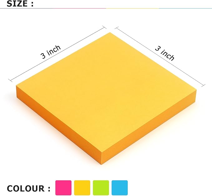 Sticky Notes 3x3 Self-Stick Notes Bright Colors Sticky Notes 4 Pads 100 Sheets/Pad (Bright)