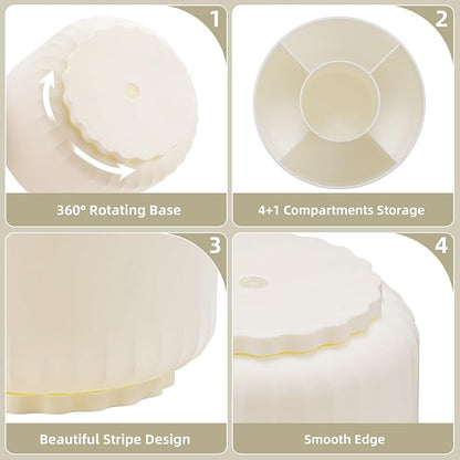 Marbrasse Desk Organizer, 360-Degree Rotating Pen Pencil Holder for Desk, Desk Organizers and Accessories with 5 Compartments Pencil Organizer, Art Supply Storage Box Caddy for Office, Home(Beige)