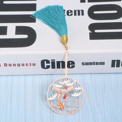 TOYANDONA Bookmarks with Tassels Hollow Book Mark Chinese Retro Bookmarks Vintage Bookmarks Retro Bookmarks Plant Printing Rose Gold Book Page Holder Round Fan Metal