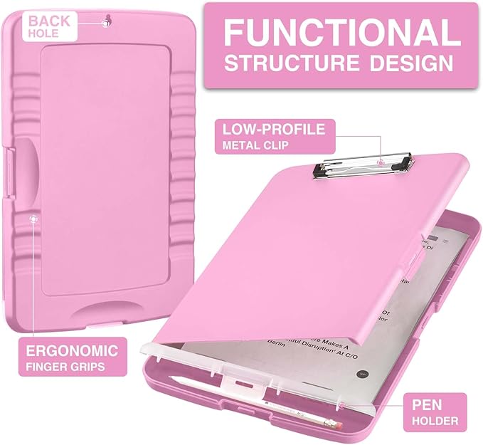 Sooez Clipboard with Storage, High Capacity Nursing Clipboards with Pen Holder, Heavy Duty Plastic Storage Clipboard with Low Profile Clip, Teacher Must Haves, School Office Supplies, A4 Letter Size