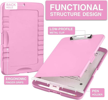 Sooez Clipboard with Storage, High Capacity Nursing Clipboards with Pen Holder, Heavy Duty Plastic Storage Clipboard with Low Profile Clip, Teacher Must Haves, School Office Supplies, A4 Letter Size
