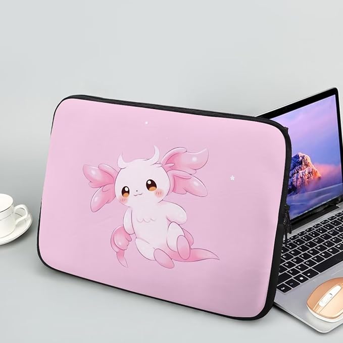 Cute Axolotl Laptop Sleeve for Women 13 inch Lap Top Case Slightly Laptop Pouch with Humanize Design Computer Carrying Case Easy to Clean Laptop Accessories Pink Tablet Bag