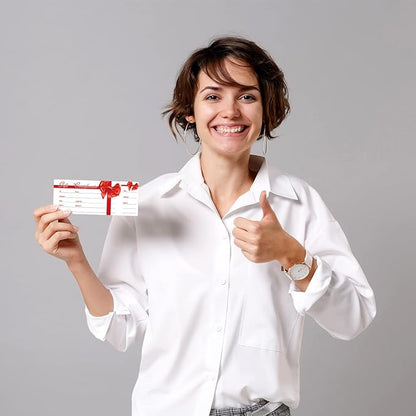 Sinmoe 50 Sets Gift Certificate for Business with 50 Pcs Envelopes Blank Gift Certificate Cards with Name and Address Rustic for Beauty Salon Restaurants Birthday(4.72 x 2.36 Inch, Ribbon Style)