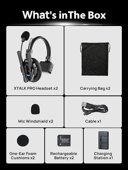 SYNCO XTALK XPRO2 Wireless Intercom Headset System, 2 Person 2.4GHz Wireless Communication Headset 500m/1640ft with Noise Reduction Program Production Live Show, Xtalk-Xpro2-Wireless-Headset-Intercom