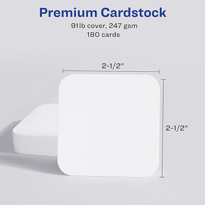 Avery Clean Edge Printable Square Cards with Sure Feed Technology, Rounded Corners, 2.5" x 2.5", White, 180 Blank Cards for Laser Printers (35703)