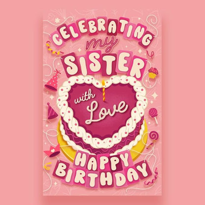 Prime Greetings Birthday Card For Sister, Made in America, Eco-Friendly, Thick Card Stock with Premium Envelope 5in x 7.75in, Packaged in Protective Mailer