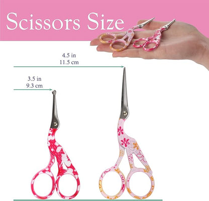 Stork Bird Rounded Safety Tip Embroidery Craft Stainless Steel Crane Scissors - Assortment E - 2 Pairs