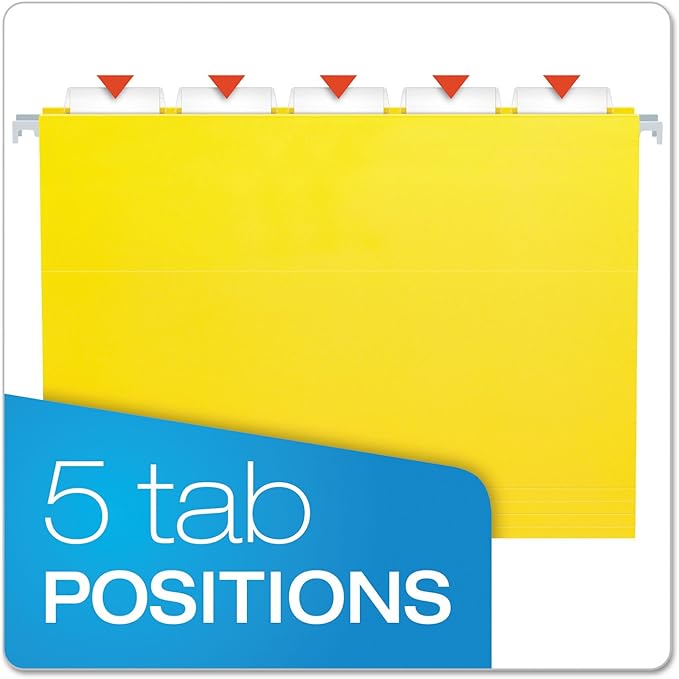 Pendaflex 81606EE Recycled Hanging Folders, Letter Size, Yellow, 1/5 Cut, 25/BX (81606)