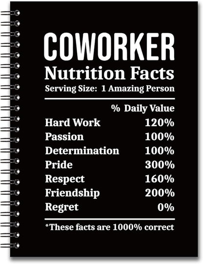 YAZMEEN Coworker Blank Spiral Notebook（160 Pages） Coworker Nutrition Facts Hardcover Sketchbook Appreciation Gifts for Employee Coworker Funny Notebook Birthday Gifts for Women Men Colleague Friend