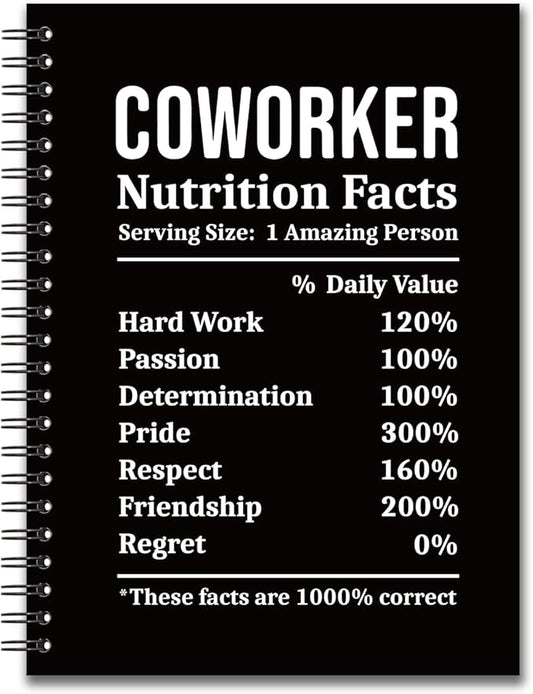 YAZMEEN Coworker Blank Spiral Notebook（160 Pages） Coworker Nutrition Facts Hardcover Sketchbook Appreciation Gifts for Employee Coworker Funny Notebook Birthday Gifts for Women Men Colleague Friend