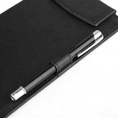 PU Leather Clipboard 8.6" X 4.7" - A6 Long File Clip Folder Document Organizer Writing Pad Office Business Card Holder - Magnetic Conference Pad with Pen Holder - Black