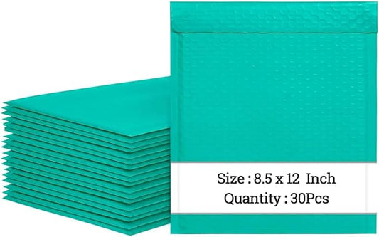8.5 x 12 Inch Padded Envelope 30 Pack, Self-Seal Poly Bubble Mailers, Waterproof Shipping Bags for Small Business, Teal