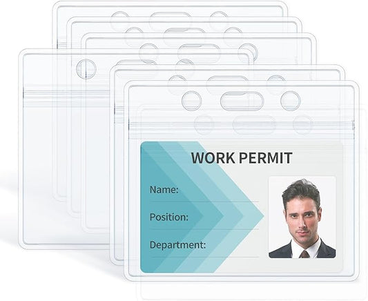 Pawfly 6 Pack ID Badge Holder Horizontal Clear Plastic Case with Resealable Zip Soft Waterproof Card Protector Pouch for Office School Credit Cards Proximity Key Cards Driver’s Licenses and Passes