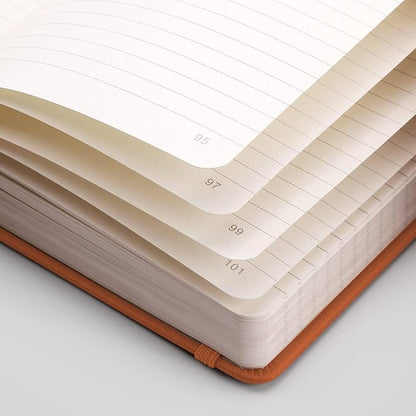 EMSHOI Lined Journal Notebook - 120gsm Thick Leather Journal with Sticky Notes, 256 Numbered Pages A5 Hardcover College Ruled Notebook for Women Men Work School Writing, Medium 5.75" x 8.38"-Orange