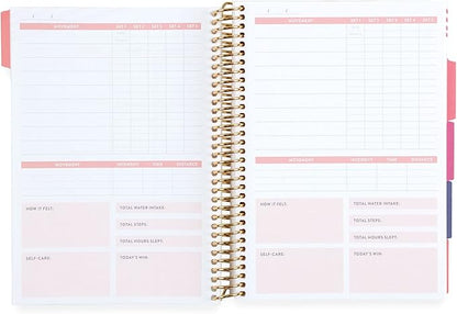 A5 Spiral Bound Fitness Planner – Metallic Gold Rise - 5 Tabs with 160 Pages for Exercise Planning with Intro, Goal Setting, Movement, Progress Check-Ins, Notes & more - Erin Condren