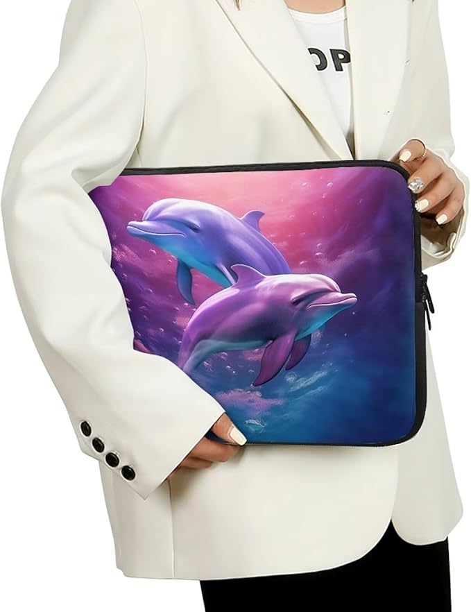 Dolphin Laptop Protective Sleeve for Women Men 15 inch Laptop Covers with Large Capacity Lap Top Case Lightweight Computer Sleeve Bag Suitable Gifts for Holidays Tablet Bag Purple