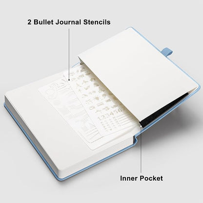 RETTACY Bullet Dotted Journal, A5 Dotted Notebook Journal with 192 Pages, 5.7'' × 8.3'', Medium Size, 100 GSM Thick Paper, Leather Hardcover, Bullet Journaling, Planning (Light Blue)