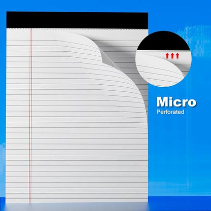 2-Pack Professional Legal Pads 8.5x11 Inches, Wide Ruled White Paper Perforated - 50 Sheets per Pad, Durable for Office, School & Legal Use