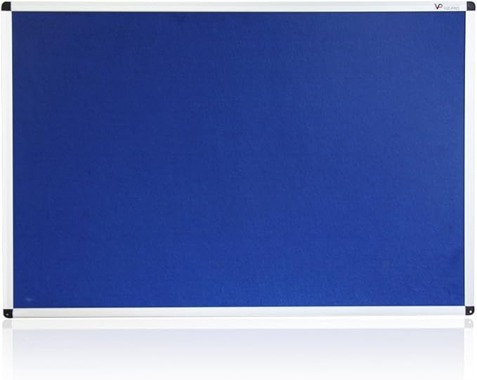 VIZ-PRO Notice Board Felt Blue, 48 X 36 Inches, Silver Aluminium Frame