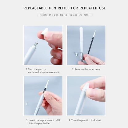 6pcs Gel Pen set, Black Ink Pens 0.18mm /0.28mm / 0.38mm Ultra Fine point Smooth Writing Pens with Silicone Grip, Retractable Cute Pens for Journaling NoteTaking sketching drawing stationery