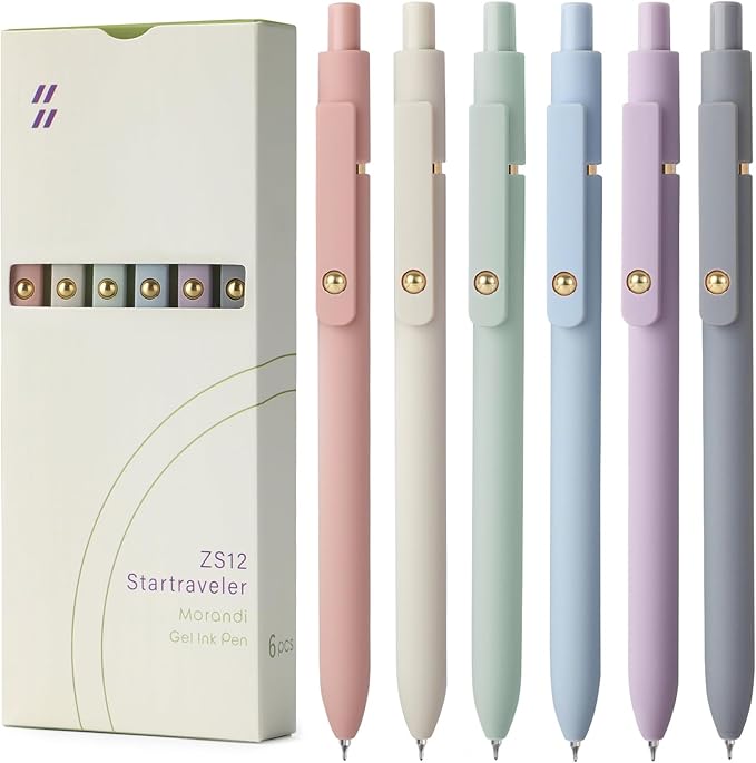 FIOVER Gel Pens - 6Pcs 0.5mm Fine Point Smooth Writing Pens, Black Gel Ink Journaling Supplies for Note Taking, Cute Aesthetic Office School Supplies Gifts for Women(6 Pcs Gold Morandi)