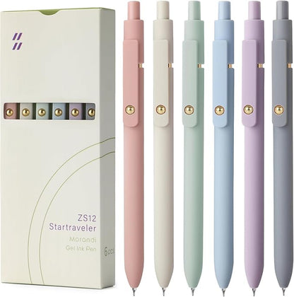 FIOVER Gel Pens - 6Pcs 0.5mm Fine Point Smooth Writing Pens, Black Gel Ink Journaling Supplies for Note Taking, Cute Aesthetic Office School Supplies Gifts for Women(6 Pcs Gold Morandi)