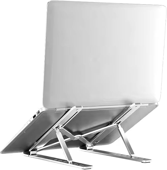 Quality Laptop Stand, Foldable Adjustable & Ergonomic Aluminum Portable Notebook/Tablet Stand, Laptop Holder, Compatible with 10-15.6” Laptops and Tablets (Silver, Black) (Grey Silver)