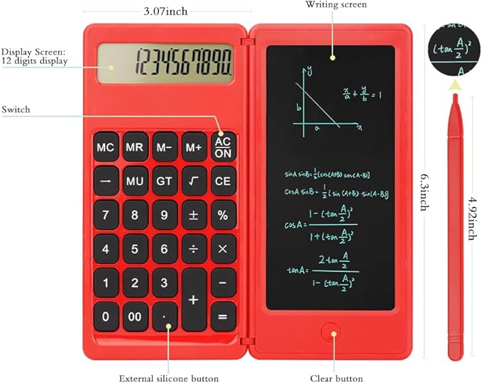 Desk Calculator, Desktop Small Calculator with Writing Notepad, Basic 4-Function Math Large Button Calculator, School Supplies for Kids, Middle/High School Students (Red)