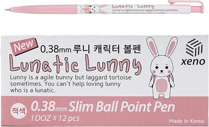 ZEESOON Xeno Lunatic Lunny 0.38mm Slim Ball Point Pen Dozen Box 12 Pcs, Made in Korea (Red 12pcs)