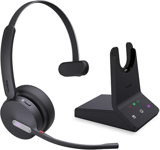 Yealink WH64 Teams Mono DECT & Bluetooth Wireless Headset, 606ft Range Microsoft Certified, Single On Ear Headphone with 3X Noise Cancelling Mic, 26H Talk Time, Office Desk IP Phone, PC, Computer