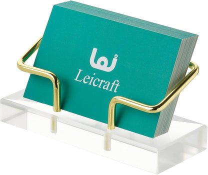 Business Card Holder for Desk, Modern Card Organizers and Office Desk Accessories for Men and Women (Acrylic Golden)