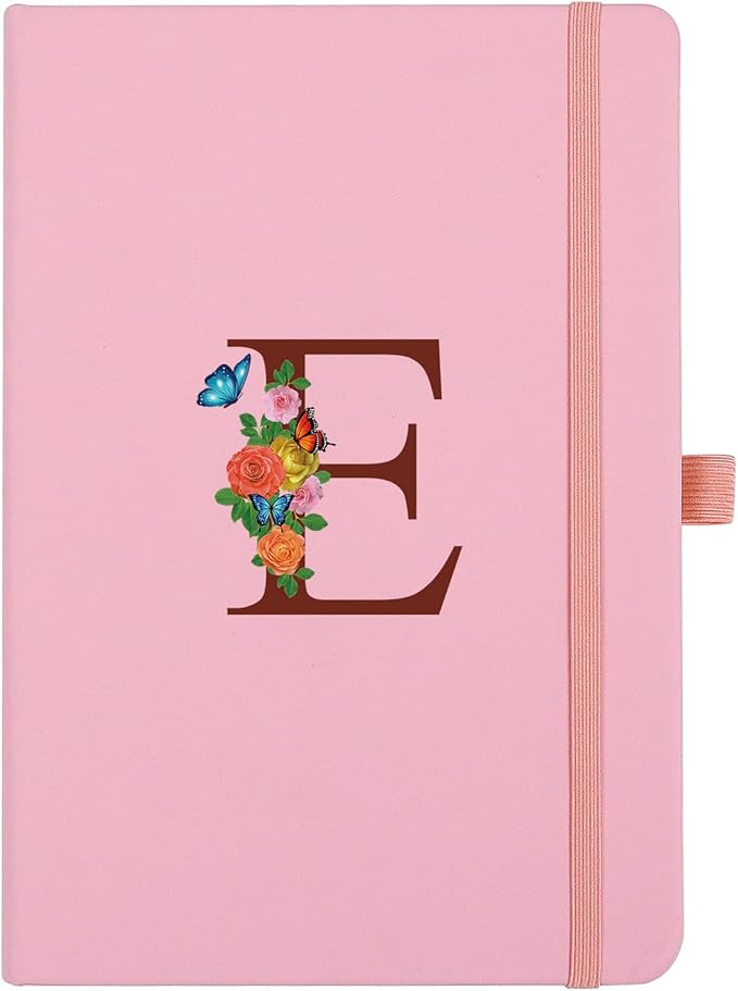 Pink Notebook for Women, 5.7"X8.3" A5 Journal Notebook with Letter E, Dual-Sided Writing Notebook with Dividers, Cute Leather Journal for Work, Business, School, Meetings, Travelers, Small Notebook