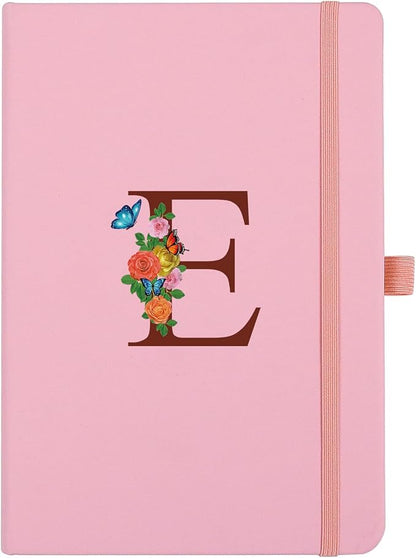 Pink Notebook for Women, 5.7"X8.3" A5 Journal Notebook with Letter E, Dual-Sided Writing Notebook with Dividers, Cute Leather Journal for Work, Business, School, Meetings, Travelers, Small Notebook