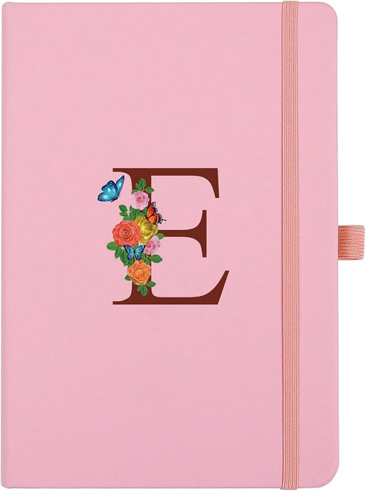Pink Notebook for Women, 5.7"X8.3" A5 Journal Notebook with Letter E, Dual-Sided Writing Notebook with Dividers, Cute Leather Journal for Work, Business, School, Meetings, Travelers, Small Notebook