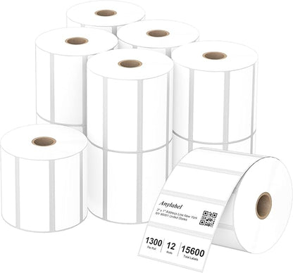 Compatible 3" x 1" Direct Thermal Labes Replacement for Barcodes Postage Address Shipping Compatible with Rollo & Zebra Desktop Printers Adhesive & Perforated (12 Rolls, 1300 Labels/Roll)