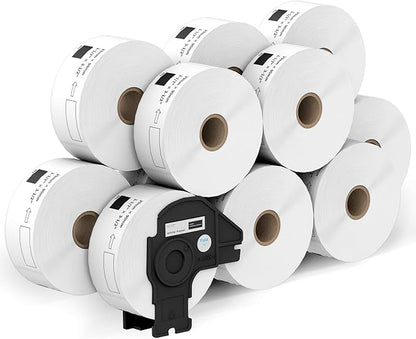 12 Rolls Standard Address Labels Replacement Compatible for Brother DK-1201 (1.1" X 3.5”), Compatible with Brother QL Label Printers (400 Labels/Roll & 1 Refillable Cartridge Frame)