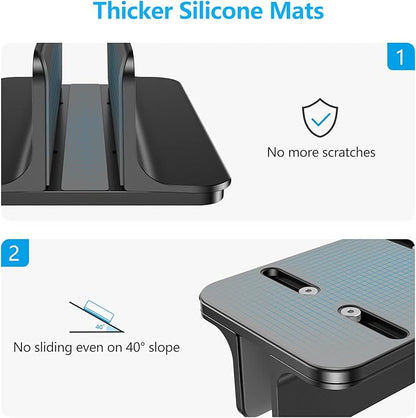 OMOTON Vertical Laptop Stand Holder, Desktop Aluminum Stand for MacBook with Adjustable Dock Size, Fits All MacBook, Surface, Chromebook and Gaming Laptops (Up to 17.3 inches),Black