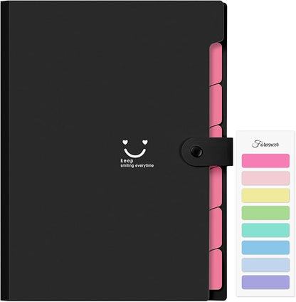 Forvencer Accordion File Organizer, Letter Size, 7 Pocket Expanding File Folder, Cute File Folder with Labels, Portable File Organizer for School Office Supplies, Folders for Documents, Black