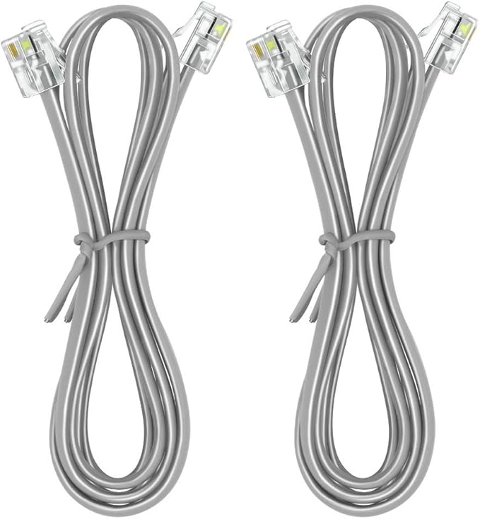 NECABLES 2Pack Phone Cord 6ft Telephone Cord Phone Cable RJ11 6P4C Male to Male for Landline Phone and Fax - 6 Feet