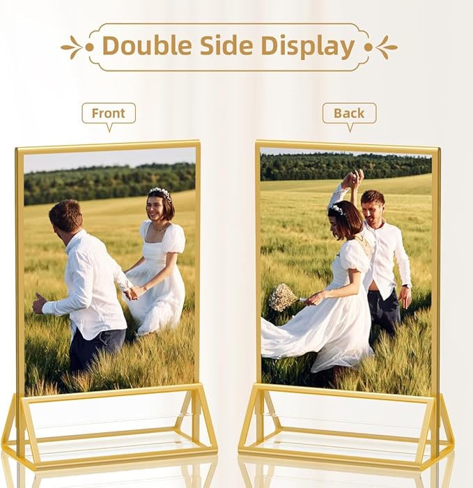 5X7 Gold Frames Double Sided Acrylic Sign Holder Tabletop Picture Frames Vertical Display Stand for Shop School Home,Set of 6