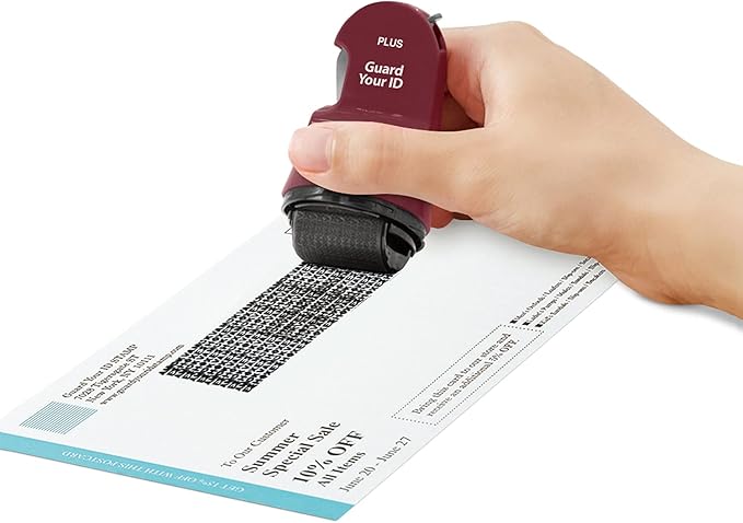 Guard Your ID 3 in 1 Wide Advanced Roller with Retractable Box & Envelope Opener and Identity Theft Prevention Security Stamp Wine