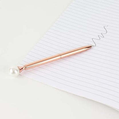 6 Pieces False Pearl Decoration Twist Metal Ballpoint Pen Ball Pen 1.0 MM Black Ink