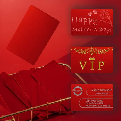 Thick Red Aluminum Metal Business Cards Anodized Aluminum 86 X 54 X 0.8mm 15 pcs Include Protector Sleeves(Frosted)