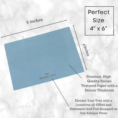 RUN2PRINT (36 Pack Thank You Cards With Envelopes & Stickers - Elegant Blue - Emboss Gold Foil Pressed - Blank Notes Wedding, Bridal, Baby Shower, Business and Formal All Occasion Cards