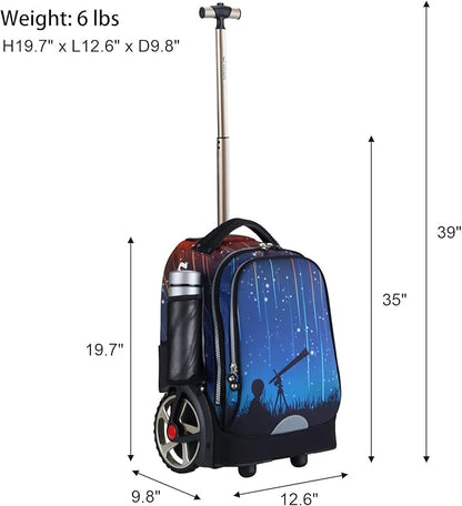 UNIKER Rolling Backpack without Straps for Boys, Roller Travel Bag,Wheeled Bookbag High School,Trolley Middle School Bag for Teens,Schoolbag with Wheels