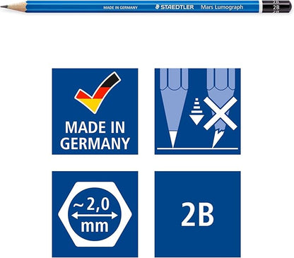 STAEDTLER Mars Lumograph 2B Graphite Art Drawing Pencil, 6 Pencils