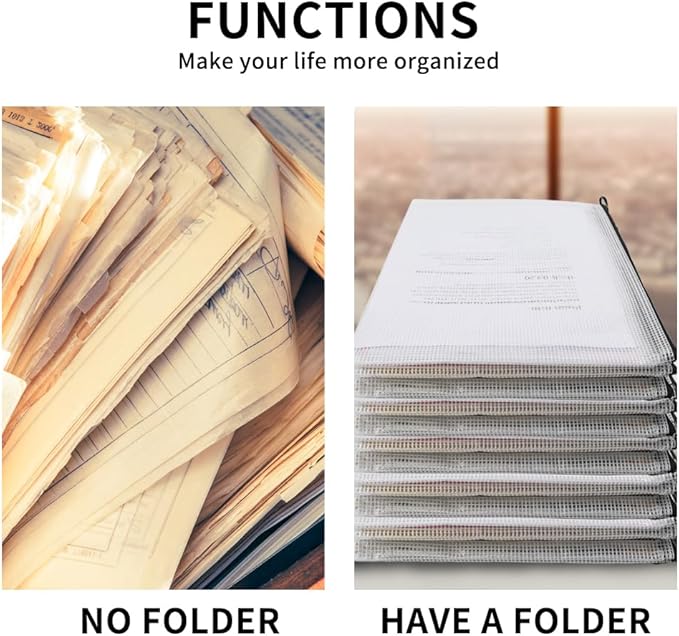 EOOUT 24pcs Mesh Zipper Pouch Bags, Plastic Zipper Bag for Organizing 13.5x9.5 Inches Letter Size, A4 Size, for Office Supplies