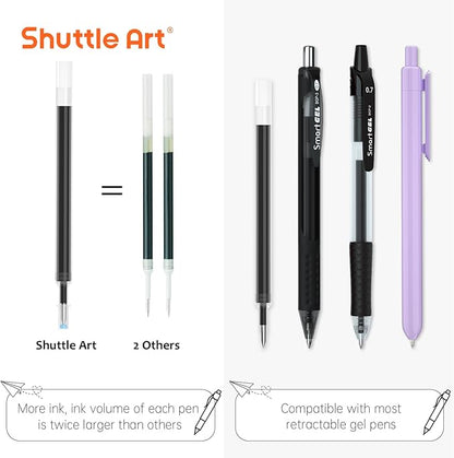Retractable Gel Pen Refills, Shuttle Art 60 Pack Black Rollerball Gel Ink Pens Refills, Bulk Set, 0.7mm Fine Point for Writing Journaling Taking Notes School Office Home