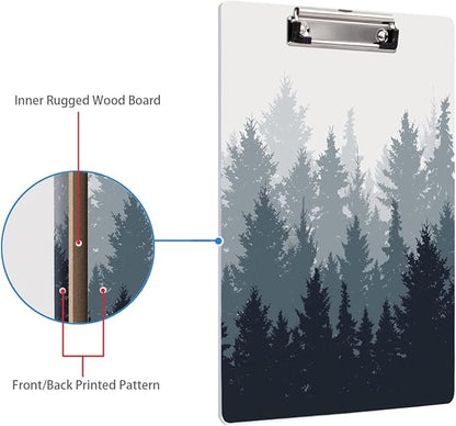 WAVEYU Fashion Cute Clipboard, Decorative Office School Hardboard Wood Nursing Clip Board for Standard A4 Letter Size for Students, Women, Men and Kids, 12.5"x 9", Forest Pattern